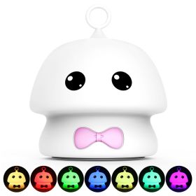 Creative Cute Rabbit Silicone Night Light (Option: White mushroom and powder tie-rechargeable)