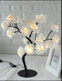 LED Tree Lamp Rose Small Tree Lamp Modeling Lamp Table Lamp (Option: Black white-EU)