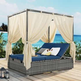 [Not allowed to sell to Wayfair]Adjustable Sun Bed With Curtain; High Comfort; With 3 Colors (Color: as Pic)
