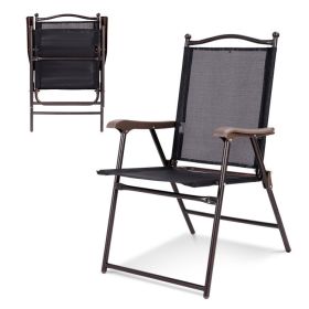 Set of 2 Patio Folding Sling Back Camping Deck Chairs (Color: as Pic)