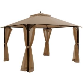 12 x 10 Feet Outdoor Double Top Patio Gazebo with Netting (Color: as Pic)