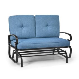 2 Seats Outdoor Swing Glider Chair with Comfortable Cushions (Color: as Pic)