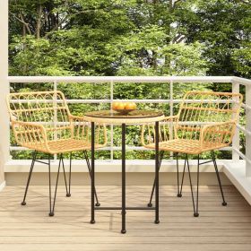 3 Piece Patio Dining Set Poly Rattan (Color: Brown)