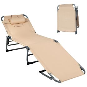 Folding Chaise Lounge Chair Bed Adjustable Outdoor Patio Beach (Color: as Pic)