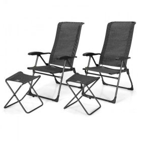 4 Pieces Patio Adjustable Back Folding Dining Chair Ottoman Set (Color: as Pic)