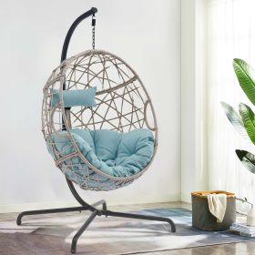Patio Wicker Swing Egg Chair Basket Rattan Teardrop Hanging Lounge Chair with Stand and Cushions (Color: as Pic)