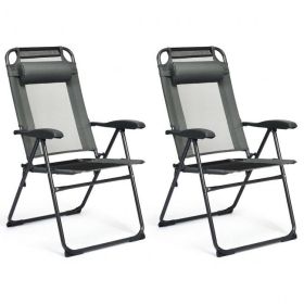 2 Pieces Patio Adjustable Folding Recliner Chairs with 7 Level Adjustable Backrest (Color: as Pic)