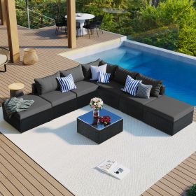 8-Pieces Outdoor Patio Furniture Sets, Garden Conversation Wicker Sofa Set, Single Sofa Combinable, Beige Cushions Gray Wicker (Color: as Pic)