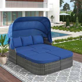 Outdoor Patio Furniture Set Daybed Sunbed with Retractable Canopy Conversation Set Wicker Furniture Sofa Set (Color: as Pic)