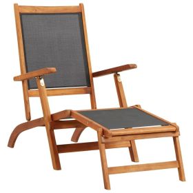 Sun Lounger Solid Acacia Wood and Textilene (Color: as Pic)