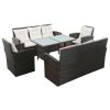5 Piece Patio Lounge Set With Cushions Poly Rattan Brown
