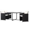 5 Piece Patio Dining Set with Cushions Poly Rattan Black