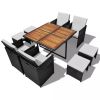 9 Piece Patio Dining Set Poly Rattan and Acacia Wood Black
