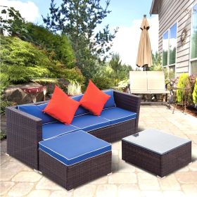 3 Piece Patio Sectional Wicker Rattan Outdoor Furniture Sofa Set (Color: as Pic)