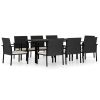9 Piece Patio Dining Set Poly Rattan Black
