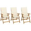 Folding Patio Chairs 3 pcs with Cushions Solid Acacia Wood