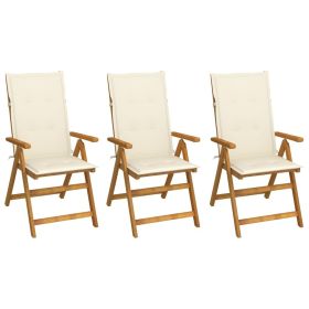 Folding Patio Chairs 3 pcs with Cushions Solid Acacia Wood (Color: Brown)