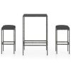 3 Piece Patio Bar Set with Cushions Poly Rattan Gray