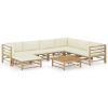 8 Piece Patio Lounge Set with Cream White Cushions Bamboo