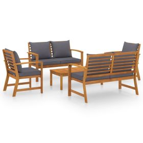 5 Piece Garden Lounge Set with Cushion Solid Acacia Wood (Color: Brown)
