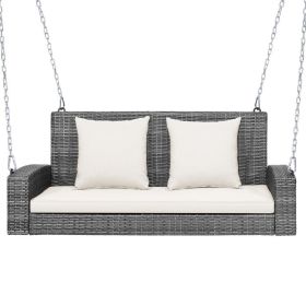 2-Person Patio PE Wicker Hanging Porch Swing Bench Chair Cushion 800 Pounds (Color: as Pic)