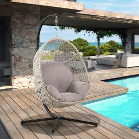 Large Hanging Egg Chair with Metal Stand and UV Resistant Cushion Hammock Chairs with C-Stand for Outdoor Indoor (Color: as Pic)