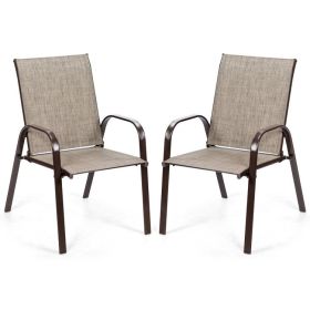 2 Pieces Patio Outdoor Dining Chair with Armrest (Color: as Pic)