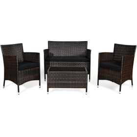 4 Pieces Comfortable Outdoor Rattan Sofa Set with Table (Color: as Pic)