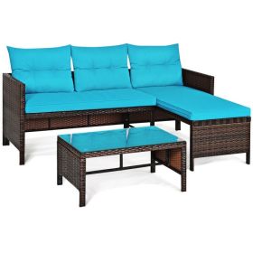 3 Pieces Outdoor Patio Corner Rattan Sofa Set (Color: as Pic)