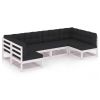 6 Piece Patio Lounge Set with Cushions White Solid Pinewood