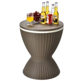 3 in 1 8 Gallon Patio Rattan Cooler Bar Table with Adjust Ice Bucket (Color: as Pic)