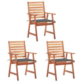 Patio Dining Chairs 3 pcs with Cushions Solid Acacia Wood (Color: as Pic)