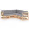 5 Piece Patio Lounge Set with Cushions Solid Pinewood