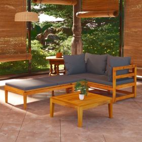 3 Piece Patio Lounge Set with Dark Gray Cushions Acacia Wood (Color: Grey)