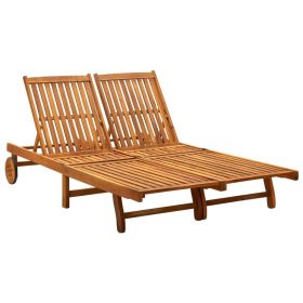 2-Person Sun Lounger Solid Acacia Wood (Color: Brown)