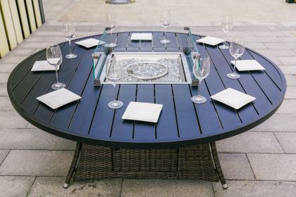 Brown Wicker Patio Firepit  Dining Table (Table Only) (Color: as Pic)