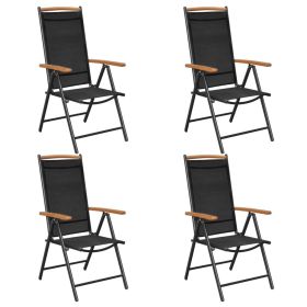 Folding Patio Chairs 4 pcs Aluminum and Textilene Black (Color: Black)