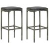 3 Piece Patio Bar Set with Cushions Poly Rattan Gray
