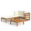 3 Piece Patio Lounge Set with Cream White Cushions Acacia Wood