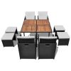 9 Piece Patio Dining Set Poly Rattan and Acacia Wood Black