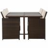 5 Piece Patio Dining Set with Cushions Poly Rattan Brown