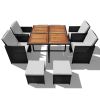 9 Piece Patio Dining Set Poly Rattan and Acacia Wood Black