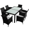 7 Piece Patio Dining Set with Cushions Poly Rattan Black