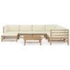 8 Piece Patio Lounge Set with Cream White Cushions Bamboo