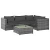 5 Piece Patio Lounge Set with Cushions Poly Rattan Gray