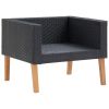4 Piece Patio lounge set with Cushions Poly Rattan Black