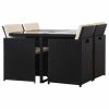 5 Piece Patio Dining Set with Cushions Poly Rattan Black
