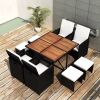 9 Piece Patio Dining Set Poly Rattan and Acacia Wood Black