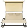 Double Sun Lounger with Canopy Textilene Cream