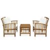 3 Piece Patio Lounge Set with Cushions Solid Acacia Wood